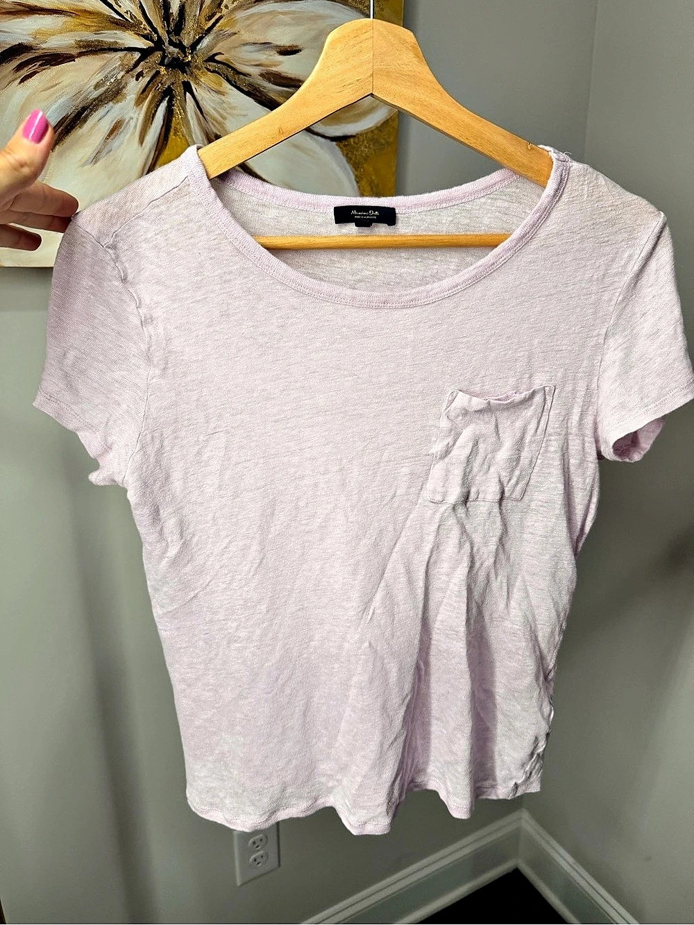 Massimo Dutti Linen Pocket T-Shirt in Pink Size XS
